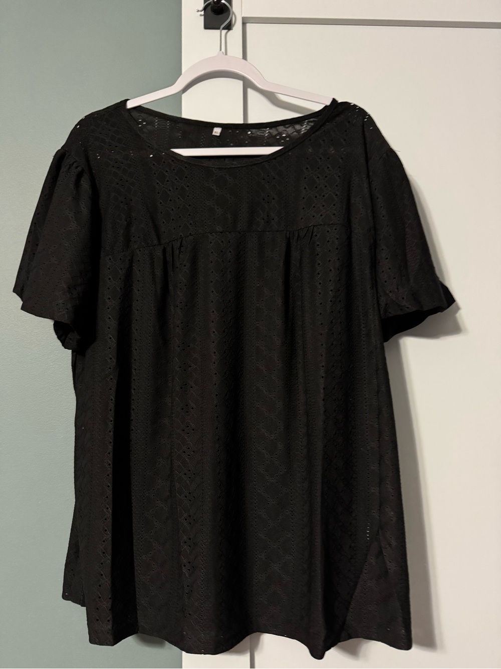 Black Eyelet Short-Sleeve Blouse